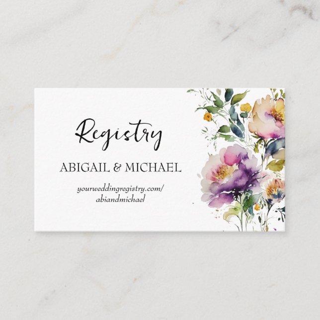 Watercolor Floral Registry Card with QR code (Front)