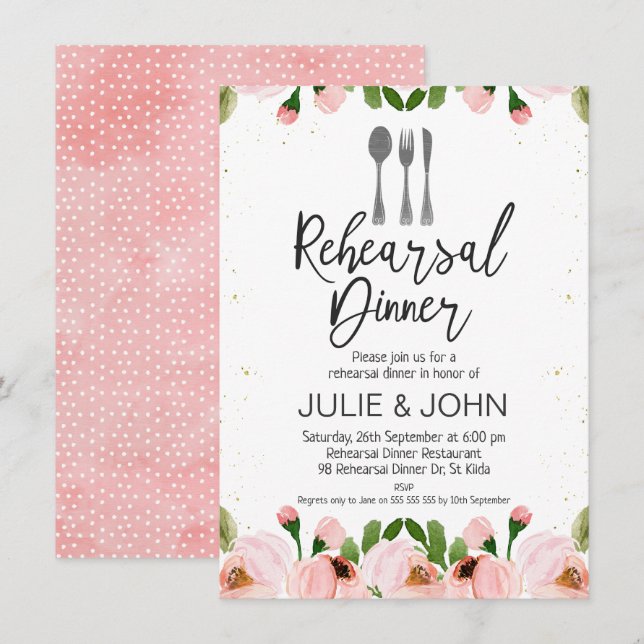 watercolor floral Rehearsal Dinner Invitation (Front/Back)