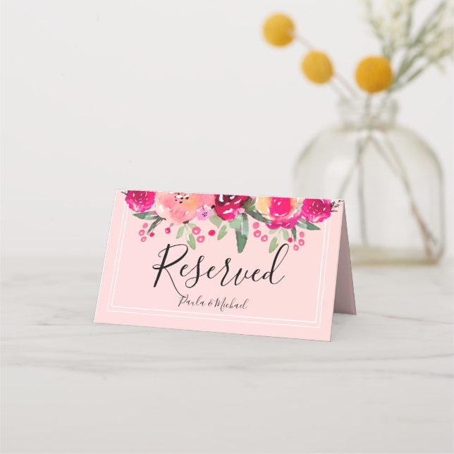 Watercolor Floral Reserved Wedding Table Place Card (Front)
