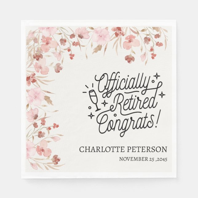 Watercolor Floral Retirement Party Napkins (Front)