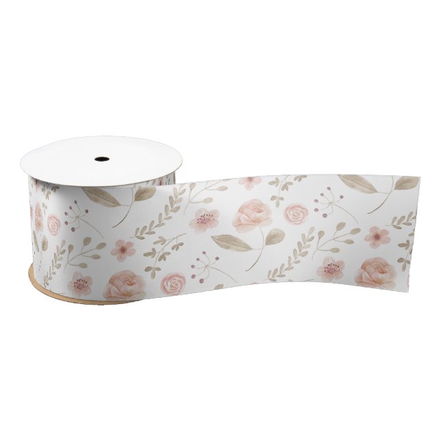 Watercolor Floral Ribbon  Satin Ribbon (Spool)