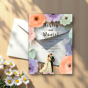 Watercolor Floral Romantic Couple Elegant Wedding Acrylic Invitations