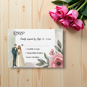 Watercolor Floral Romantic Couple Summer Wedding RSVP Card