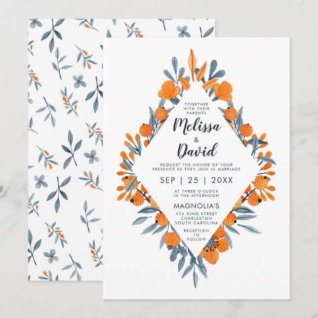 Watercolor Floral Romantic Rustic Wedding Invitation (Front/Back)