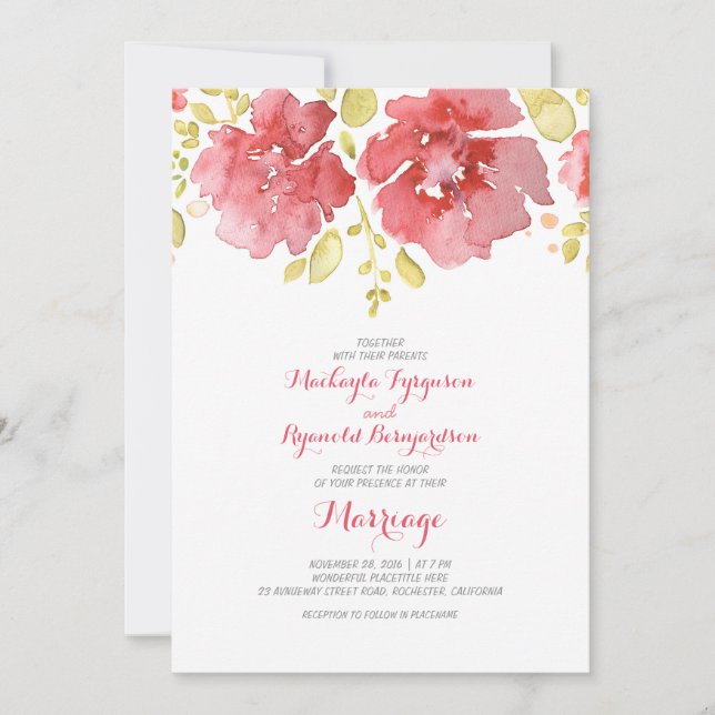 watercolor floral romantic wedding invitations (Front)
