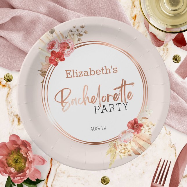 Watercolor Floral Rose Bachelorette Party Paper Plate (Creator Uploaded)