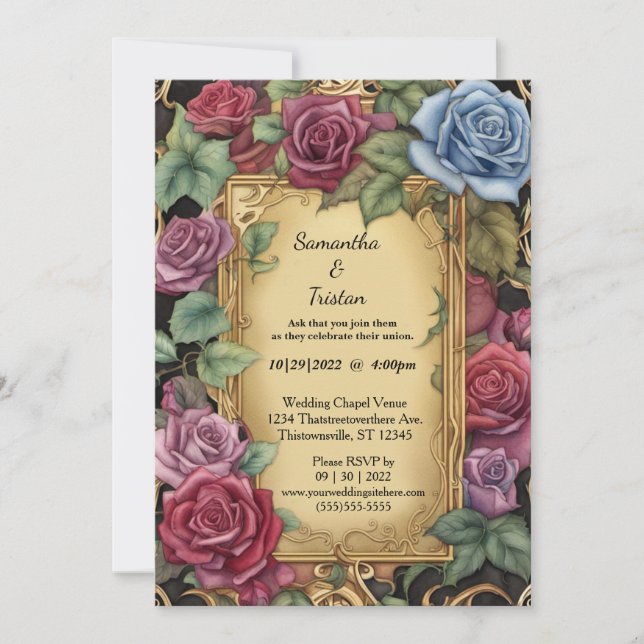 Watercolor Floral Rose Garden Elegant Wedding Invitation (Front)