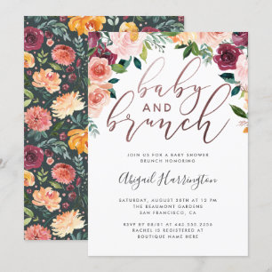Watercolor Floral Rose Gold Brunch Baby Shower Invitation