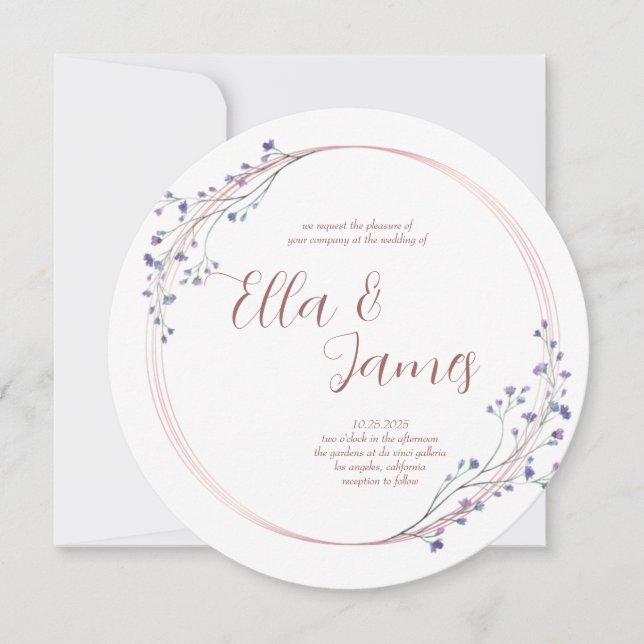 Watercolor Floral Rose Gold Wedding Invitation (Front)