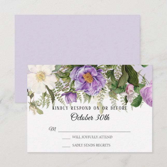 Watercolor Floral Rose Peony Foliage Lavender RSVP Invitation (Front/Back)