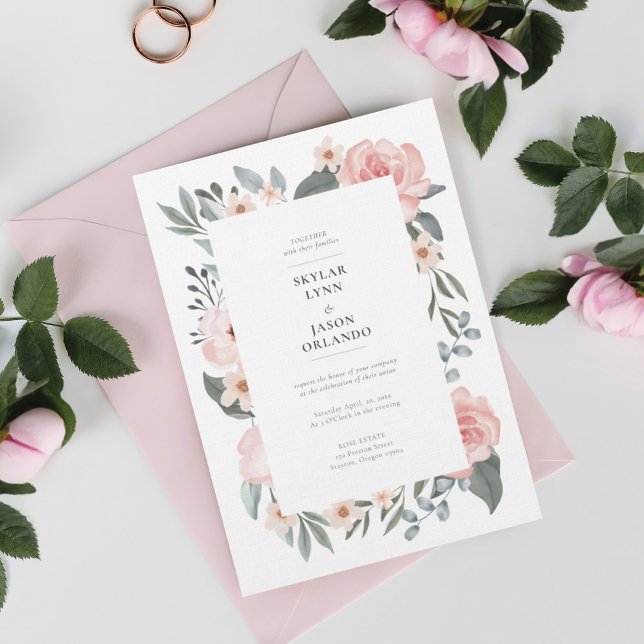 Watercolor Floral Rose & Sage Greenery Wedding Invitation (Watercolor Floral Rose & Sage Greenery Wedding Invitation)