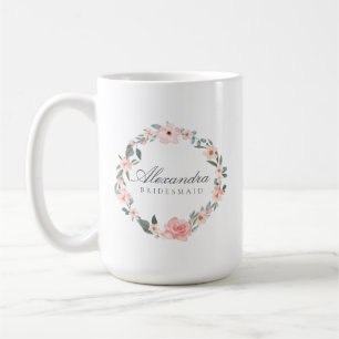 Watercolor Floral Rose & Sage Greenery Wreath Coffee Mug