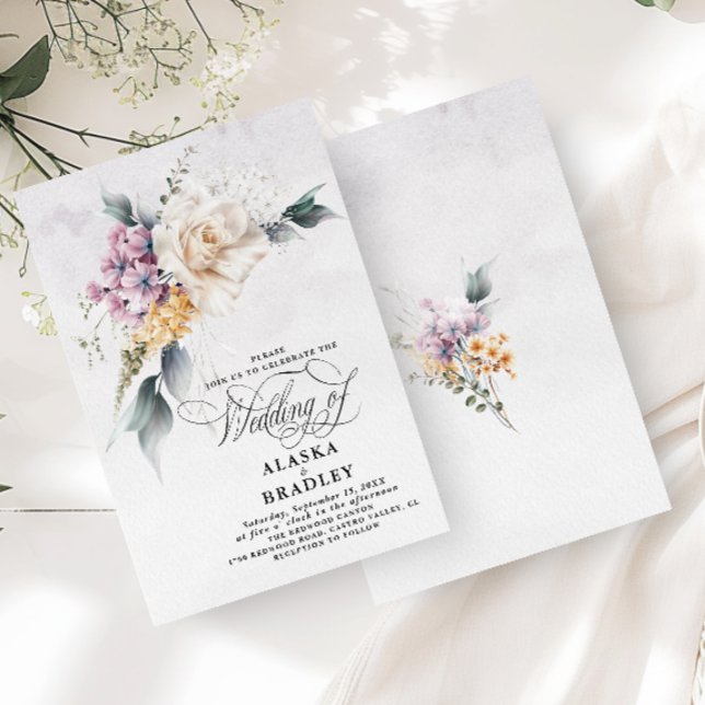  Watercolor Floral Rose White Purple Texture Invitation (Creator Uploaded)