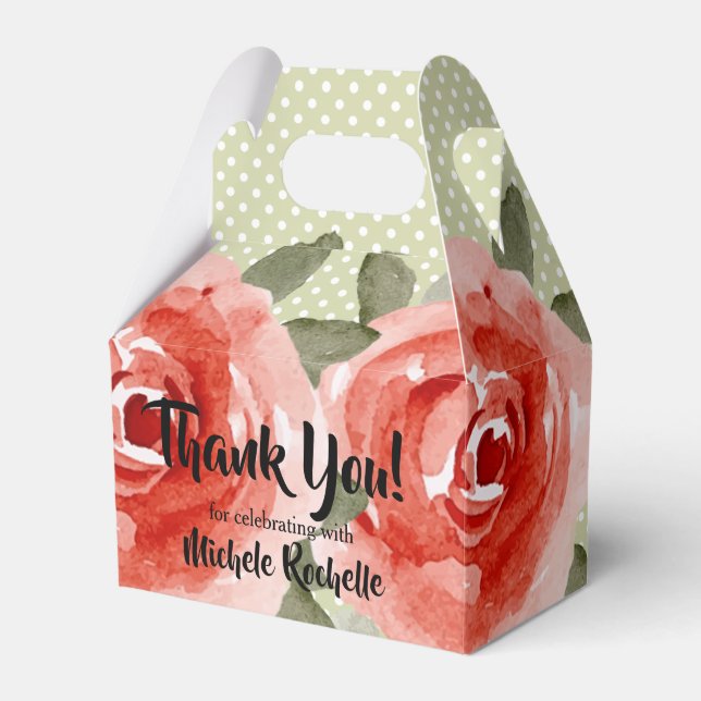 Watercolor Floral Roses Gable Party Favour Box (Front Side)