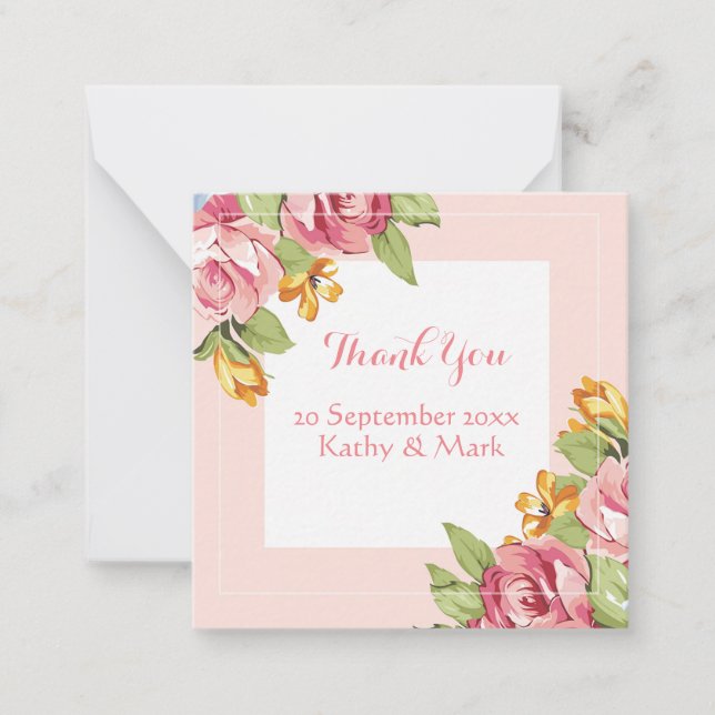Watercolor Floral Roses Thank You Card (Front)