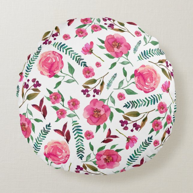 Watercolor Floral  Round Cushion (Front)