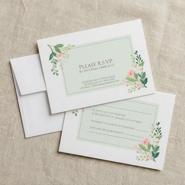 Watercolor Floral RSVP green Response Card (Watercolor Floral RSVP green Response Card)