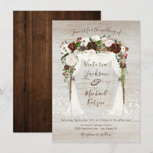 Watercolor Floral Rustic Barn Wood Canopy Wedding Invitation