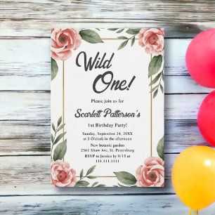 Watercolor Floral Rustic Boho Wild One Birthday Invitation