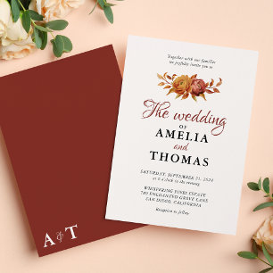 Watercolor Floral Rustic Fall Warm Autumn Wedding Invitation
