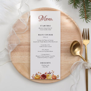 Watercolor Floral Rustic Fall Warm Autumn Wedding Menu