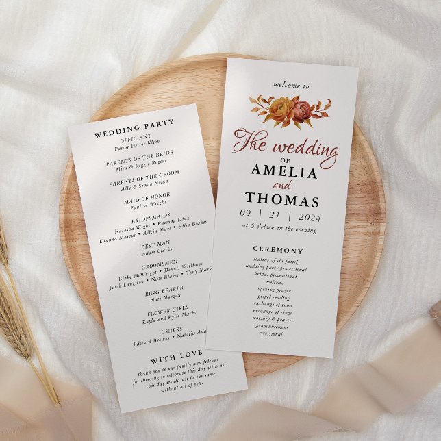 Watercolor Floral Rustic Fall Warm Autumn Wedding Programme (Creator Uploaded)