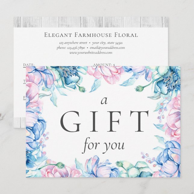 Watercolor Floral Rustic Gift Certificate Card (Front/Back)