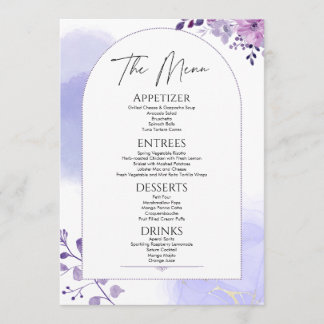 Watercolor Floral Rustic Purple Wedding Menu
