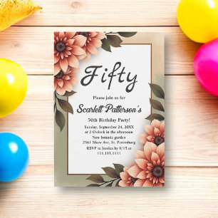Watercolor Floral Rustic Romantic 50th Birthday Invitation