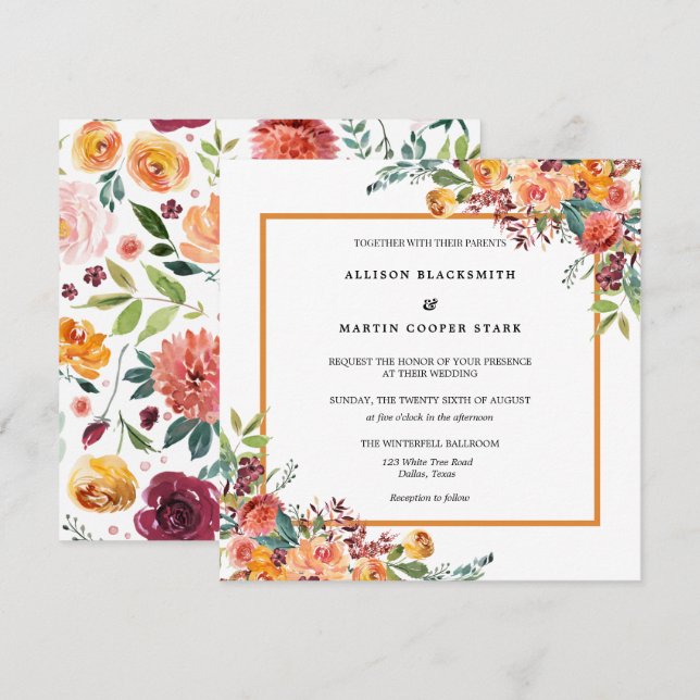 Watercolor Floral Rustic Wedding  Invitation (Front/Back)