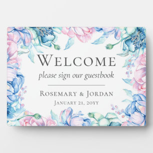 Watercolor Floral Rustic Welcome Wedding Guestbook Plaque
