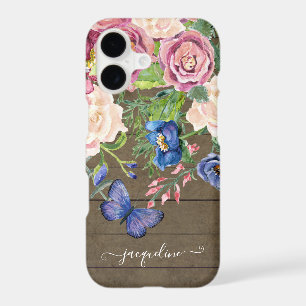 Watercolor Floral Rustic Wood Butterfly Script
