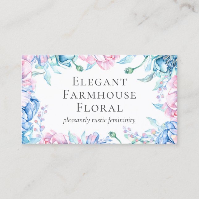 Watercolor Floral & Rustic Wood Elegant Country Business Card (Front)