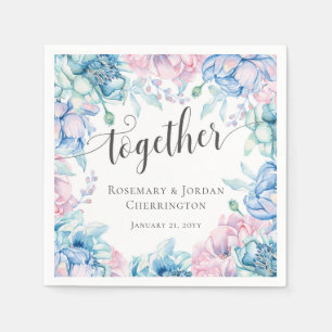 Watercolor Floral & Rustic Wood Farmhouse Wedding Napkin