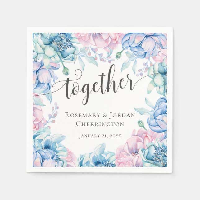 Watercolor Floral & Rustic Wood Farmhouse Wedding Napkin (Front)