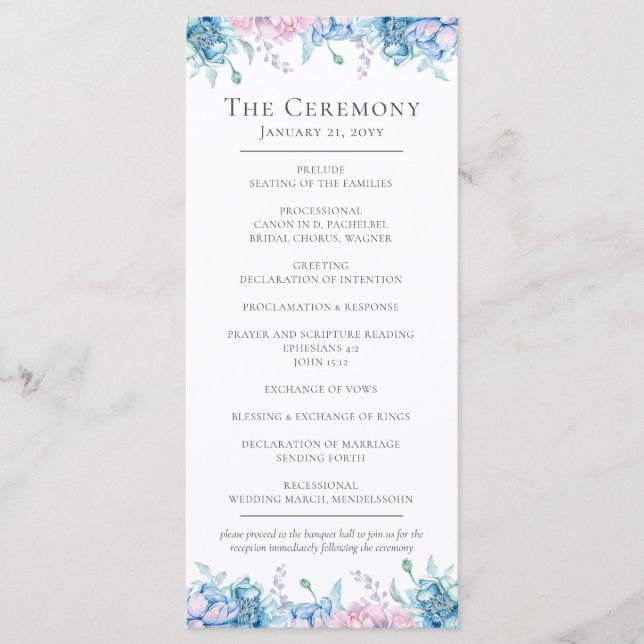 Watercolor Floral & Rustic Wood Farmhouse Wedding Programme (Front)