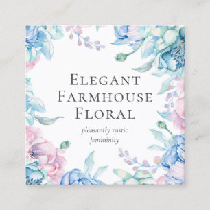 Watercolor Floral & Rustic Wood Peony Social Media Square Business Card