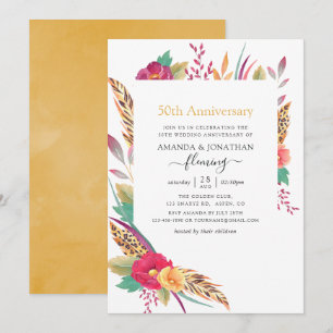 Watercolor Floral Safari 50th Wedding Anniversary Invitation