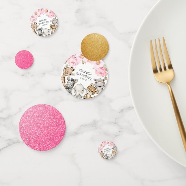 Watercolor Floral Safari Animals Peony Birthday Confetti (Group)