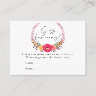 Watercolor Floral Safari Baby Shower Candy Game Enclosure Card