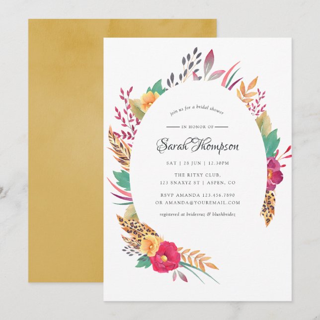 Watercolor Floral Safari Bridal Shower Invitation (Front/Back)