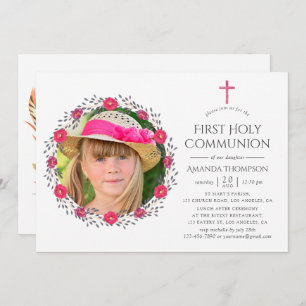 Watercolor Floral Safari First Holy Communion Invitation