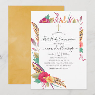 Watercolor Floral Safari First Holy Communion Invitation