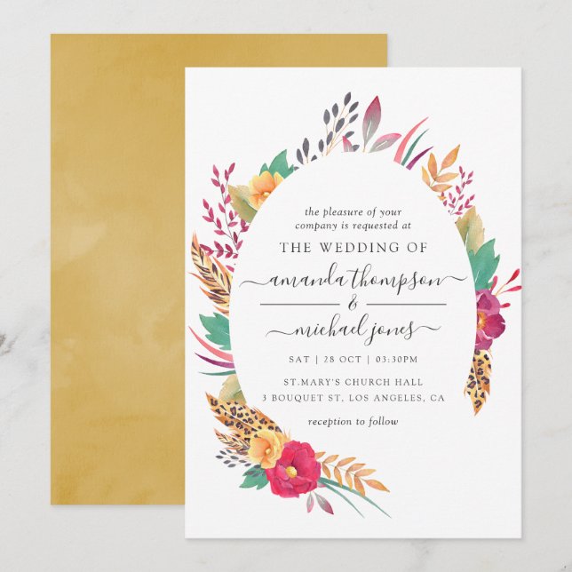 Watercolor Floral Safari Wedding Invitation (Front/Back)