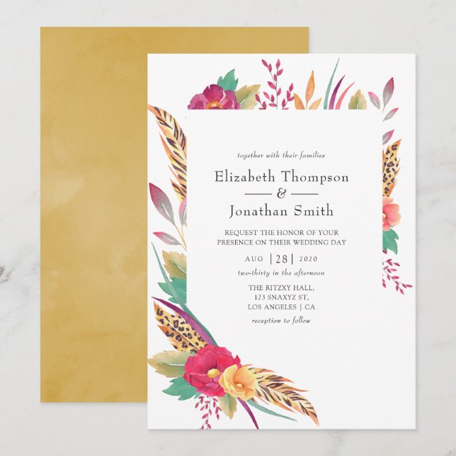 Watercolor Floral Safari Wedding Invitation (Front/Back)