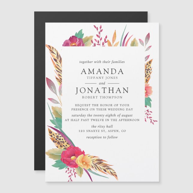 Watercolor Floral Safari Wedding Magnetic Invitation (Front/Back)
