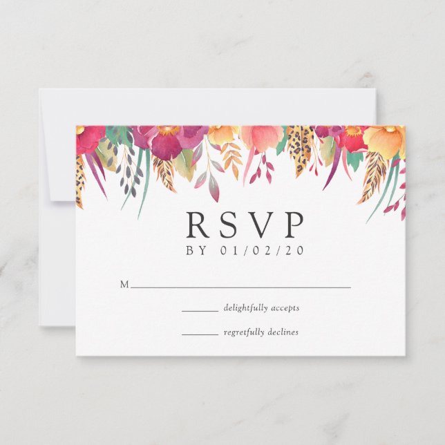 Watercolor Floral Safari Wedding RSVP Card (Front)