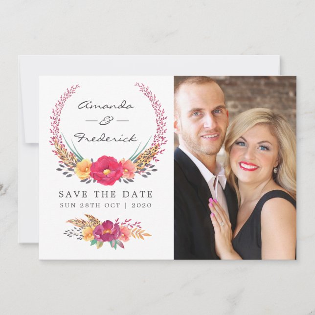 Watercolor Floral Safari Wedding Save The Date (Front)