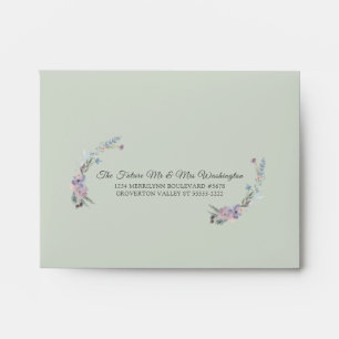 Watercolor Floral Sage Green RSVP Return Address Envelope