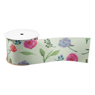 Watercolor Floral  Satin Ribbon
